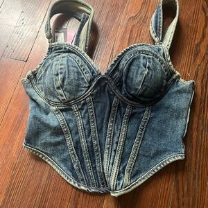 PrettyLittleThing Vintage Wash Dip Hem Denim Corset